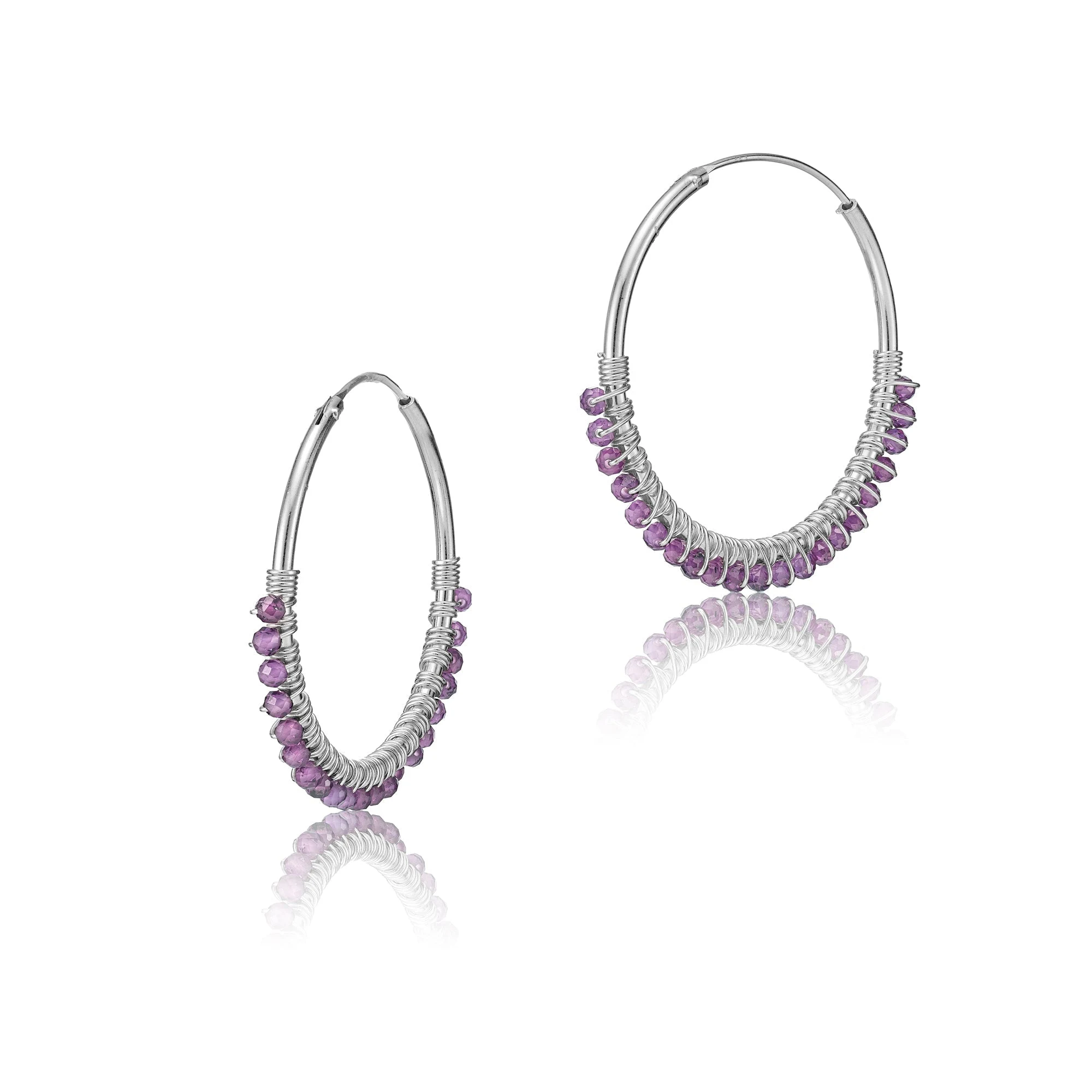 Boho Creolen aus Sterling Silber mit Amethystperlen